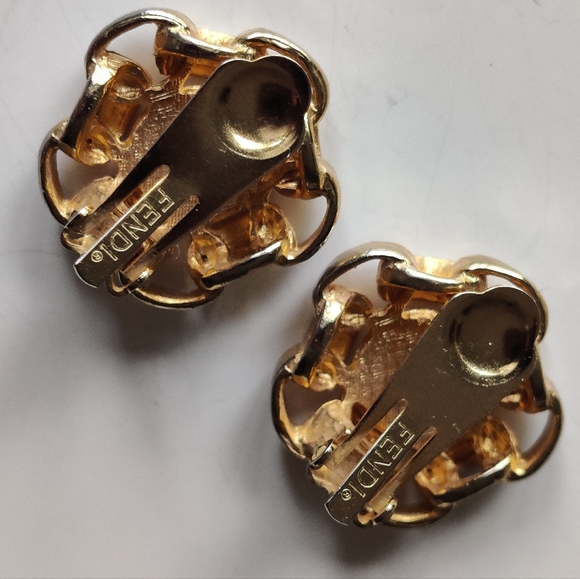 Vintage Fendi FF Logo Chunky Earrings Rare - Picture 2 of 16